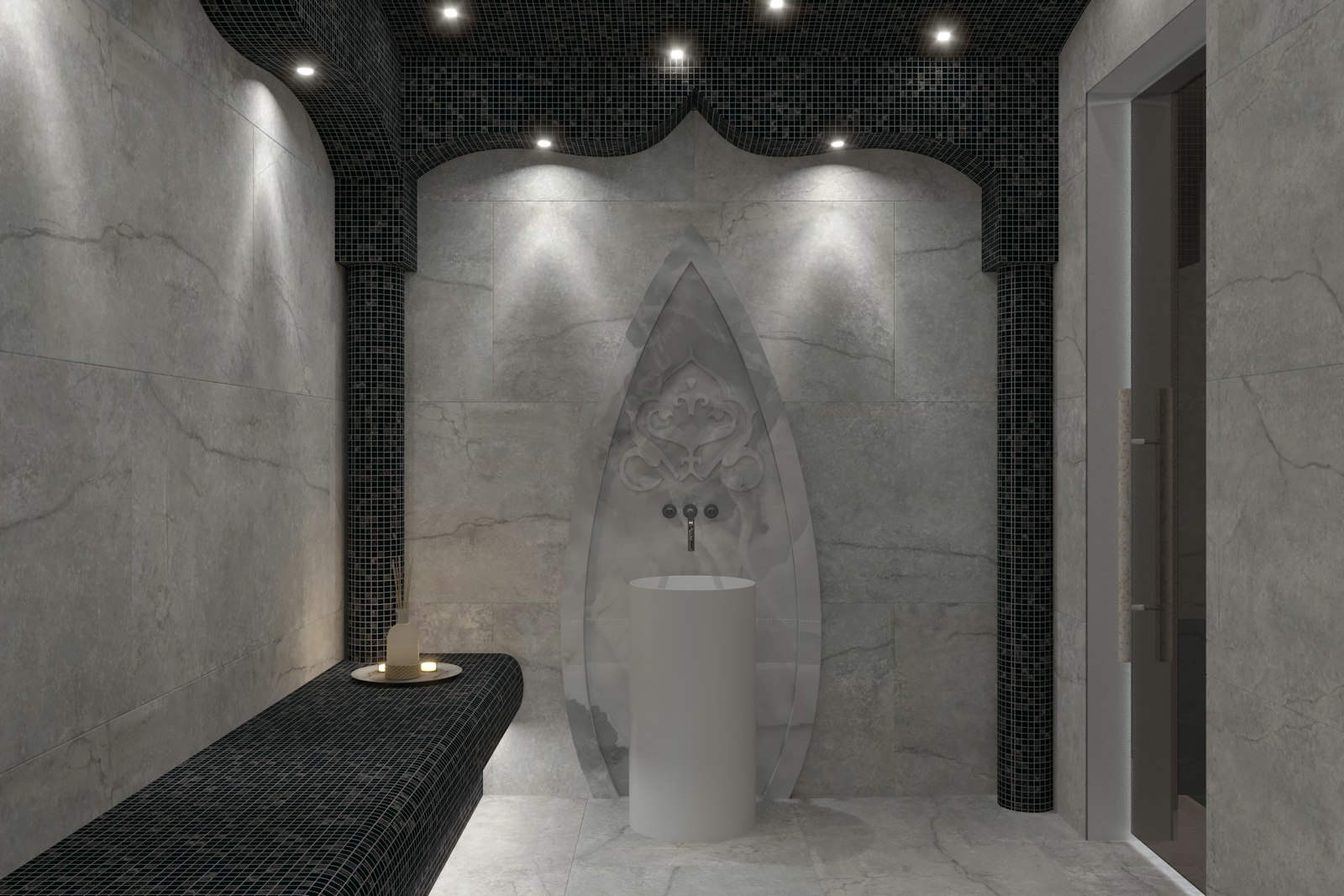Mermer hamam göbek taşı ve kubbe ışığı